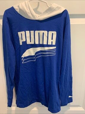 Puma Royal Blue Hooded Long Sleeve Tee with White Logo
